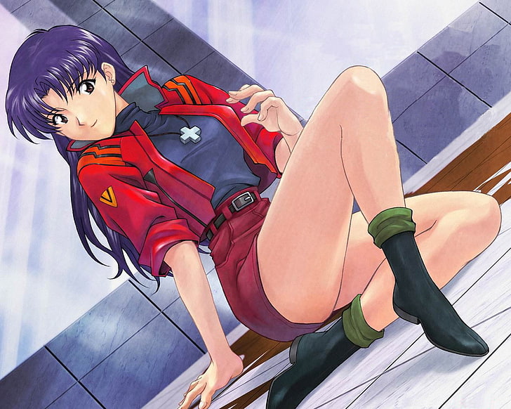 purple haired female anime character illustration, misato katsuragi, HD wallpaper