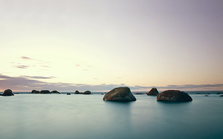 rocks formation on body of water, landscape, nature, stones, seals, HD wallpaper