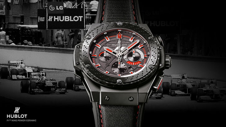 black Hublot chronograph watch with link bracelet, HD wallpaper