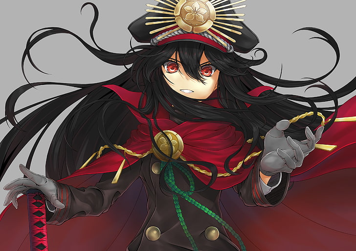 oda nobunaga, majin archer, cape, red eyes, black hair, fate grand order, HD wallpaper