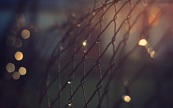 selective focus photography of mesh fence, bokeh, chain-link, HD wallpaper
