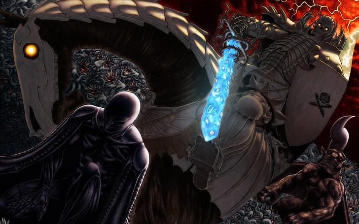 monster holding sword illustration, Berserk, Skull Knight, Kentaro Miura, HD wallpaper
