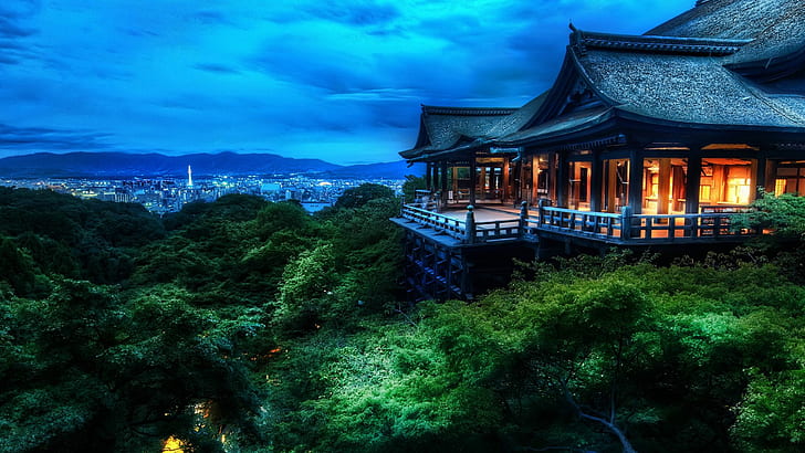 Kiyomizu-Dera Kyoto Building HD, black wooden house on green forest trees, HD wallpaper