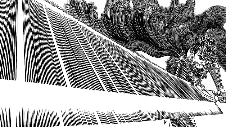 Berserk Guts illustration, Kentaro Miura, low angle view, palm tree