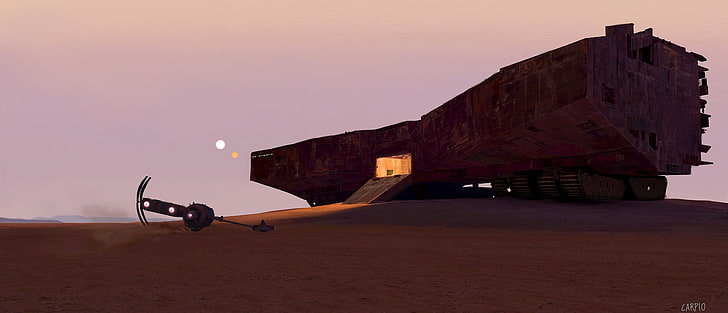brown spaceship digital wallpaper, Star Wars, Tatooine, transportation