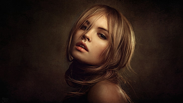 woman's face, women, blonde, open mouth, portrait, warm colors, HD wallpaper