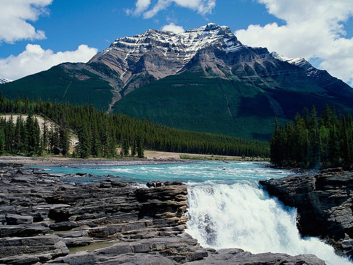 landscape, athabasca falls, athabasca river, Jasper National Park, HD wallpaper