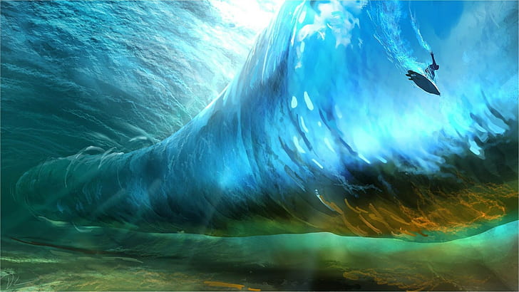 digital, digital art, artwork, landscape, water, underwater, HD wallpaper