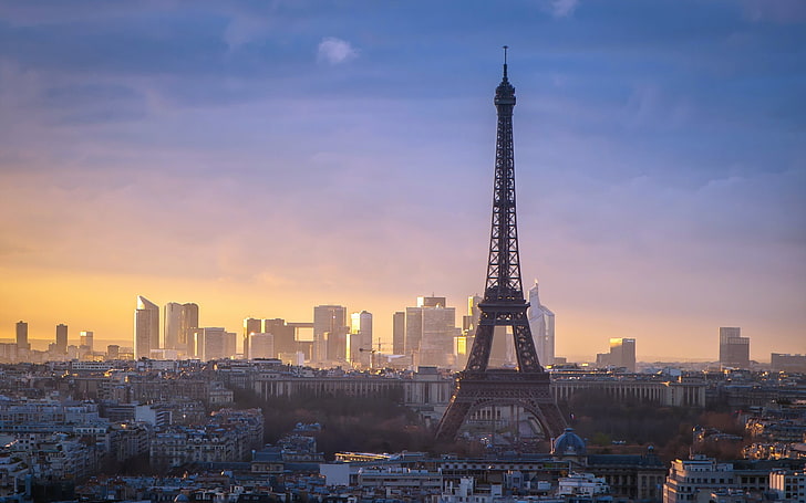 Eiffel Tower, Paris, cityscape, France, sky, sunlight, building