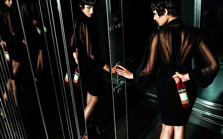 women's black long-sleeved dress, Olga Kurylenko, Campari Calendar 2010, HD wallpaper