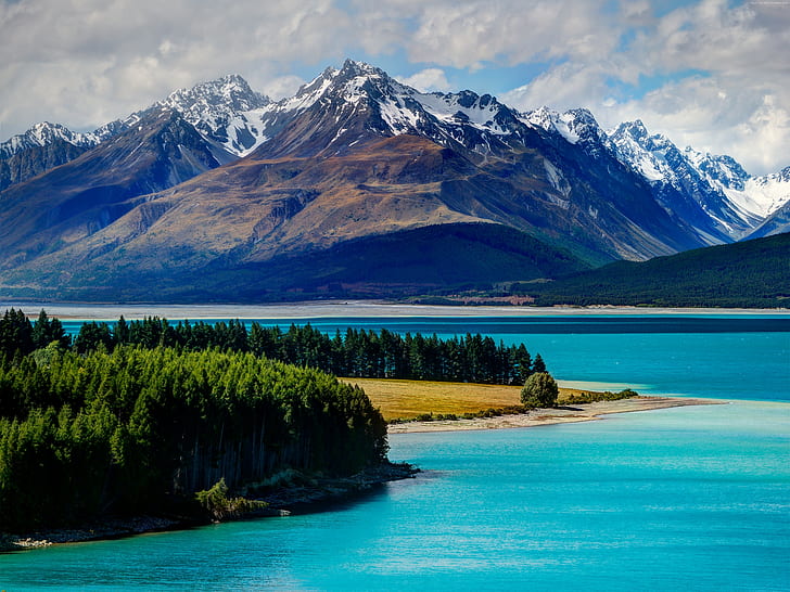New Zealand, 4k, rest, sky, vacation, Lake Tekapo, travel, mountains, HD wallpaper