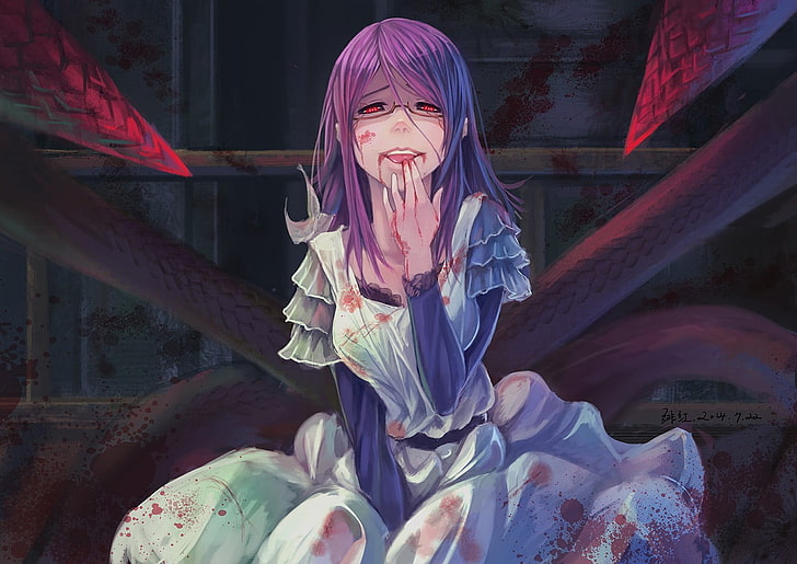 purple-haired female anime character wallpaper, anime girls, Kamishiro Rize