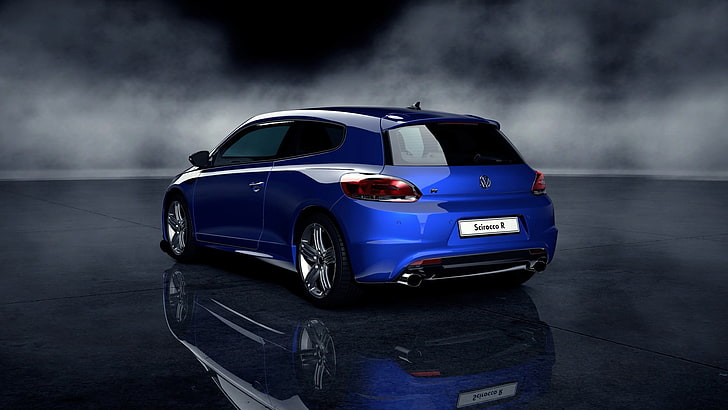 blue 3-door hatchback, car, Volkswagen Scirocco, blue cars, motor vehicle, HD wallpaper
