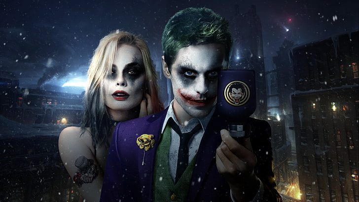 The Joker and Harley Quinn poster, Jared Leto, dc comics, Margot Robbie, HD wallpaper