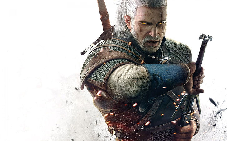 The Witcher poster, Sword, Eyes, Geralt, Medallion, The Witcher 3 wild hunt, HD wallpaper