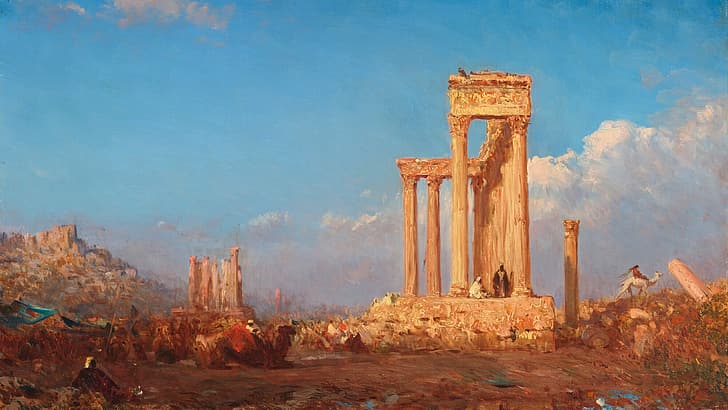 painting, ruins, Ruins of an Ancient City, Greek Columns