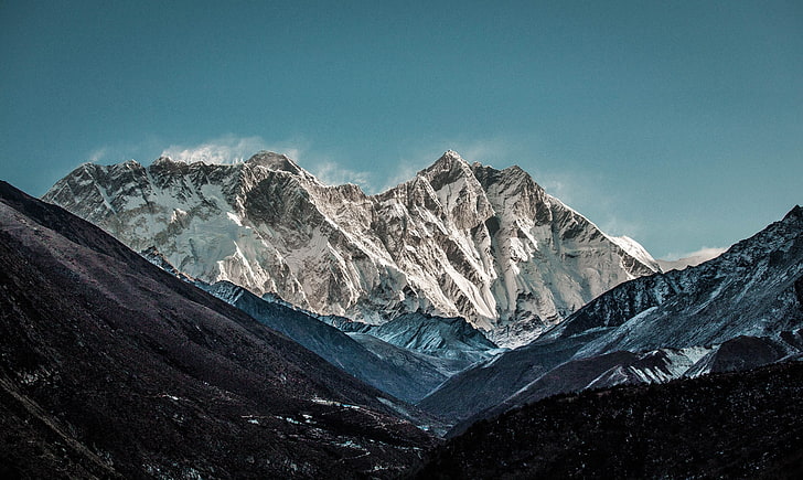 snow-covered mountain, nature, mountains, sky, mountain range, HD wallpaper