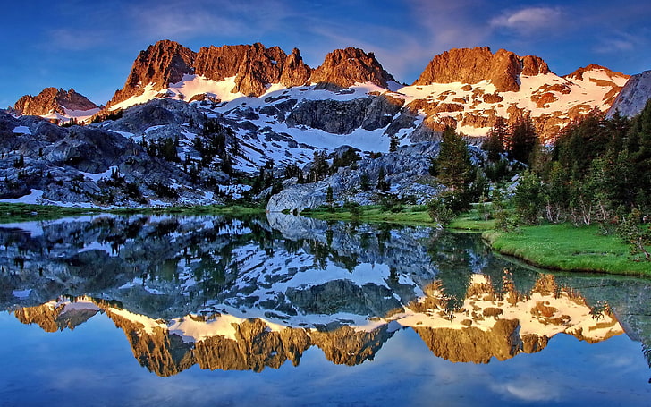 nature, reflection, mountains, snow, Glacier National Park, HD wallpaper