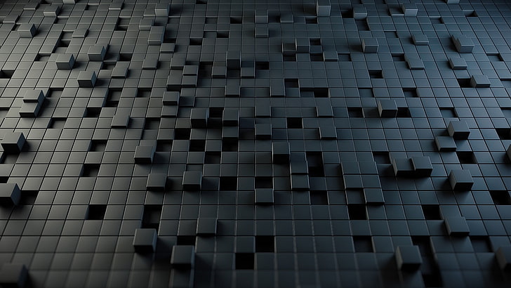 black and gray area rug, cube, square, render, digital art, pattern
