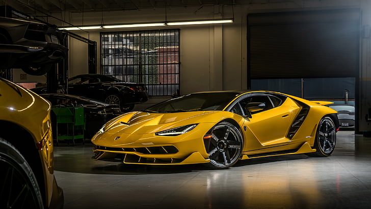 yellow coupe, Lamborghini Centenario Coupe, HD, 4K