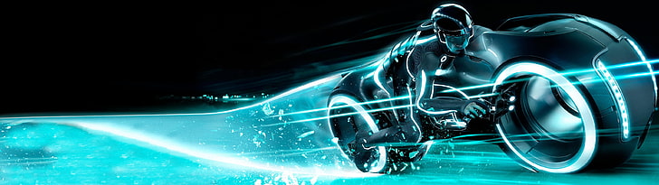 black and teal motorcycle, Tron, Tron: Legacy, Light Cycle, movies, HD wallpaper