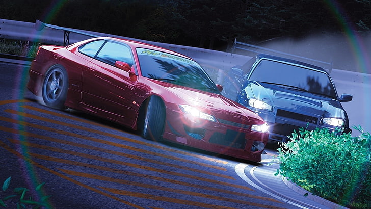 car, drift, Nissan Silvia Spec-R, Nissan Skyline GT-R R34, mode of transportation, HD wallpaper