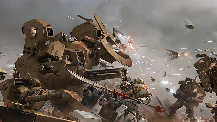 brown robot illustration, Warhammer 40k, space marines, tau, white scars, HD wallpaper
