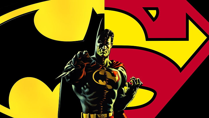 Superman and Batman wallpaper, comics, Composite Superman, yellow, HD wallpaper