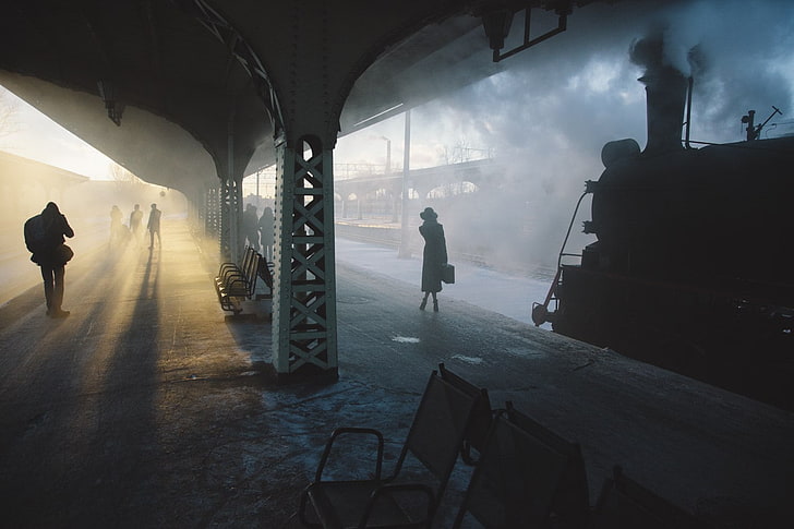 photography, railway, train station, people, steam locomotive, HD wallpaper