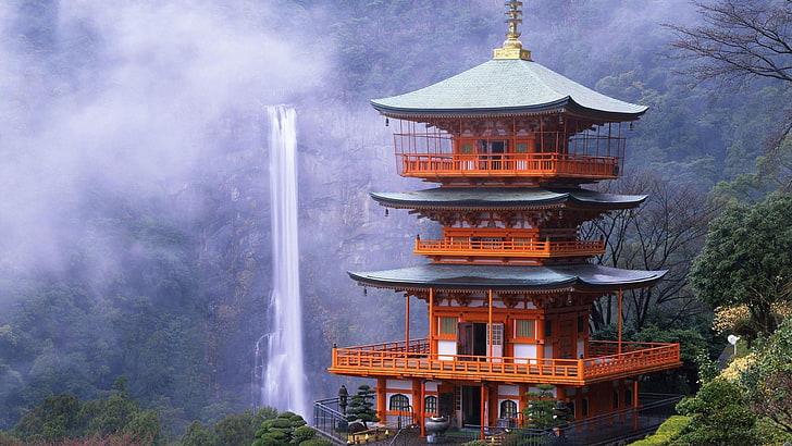 nachi falls, unesco, world heritage, japan, temple, kumano nachi taisha, HD wallpaper
