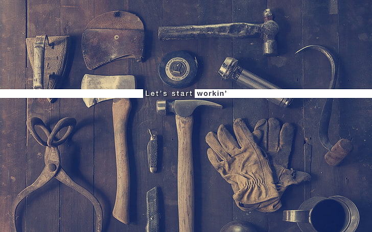 hand tool lot, workshops, work bench, tools, hammer, purple, indoors, HD wallpaper