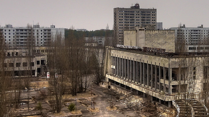 gray abandoned buildings, apocalyptic, destruction, Chernobyl