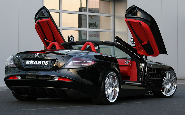 black Brabus convertible coupe, Mercedes-Benz, car, Mercedes SLR, HD wallpaper