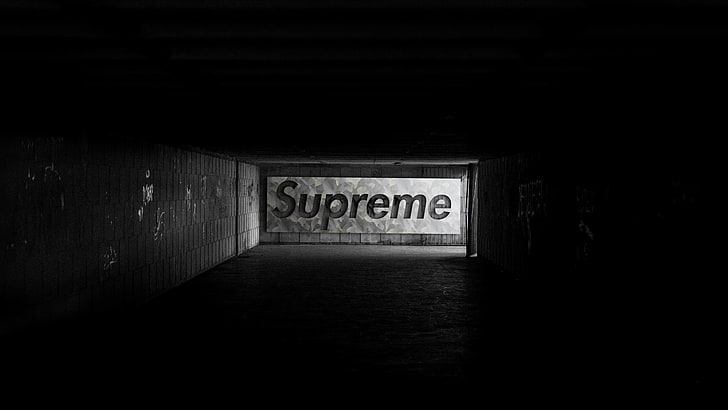 HD wallpaper: supreme, dark background, logo, logotype, text, architecture