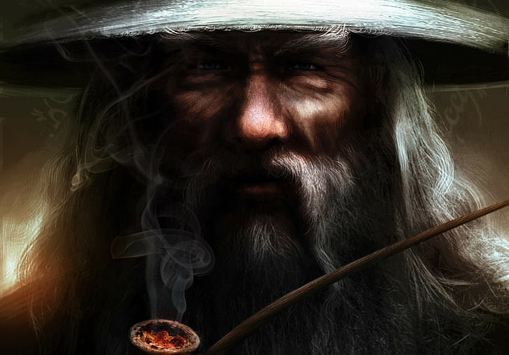 fantasy art, Gandalf, pipes, wizard, The Lord of the Rings, HD wallpaper