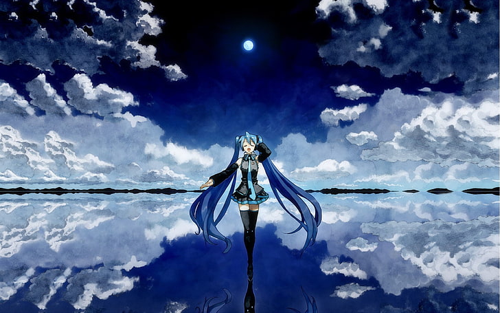blue haired female anime character wallpaper, Vocaloid, Cute