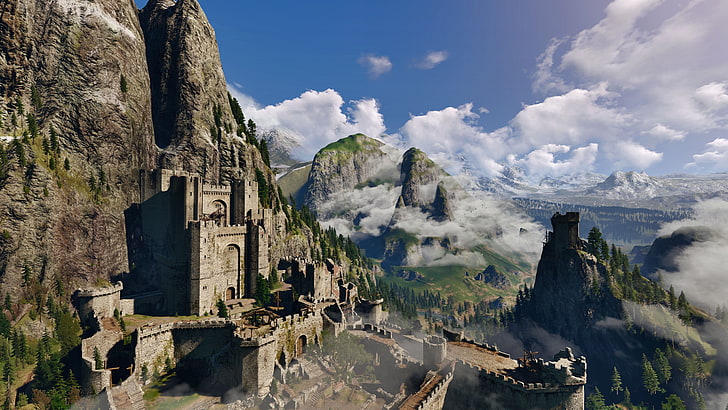 brown castle and white clounds, The Witcher 3: Wild Hunt, Kaer Morhen, HD wallpaper