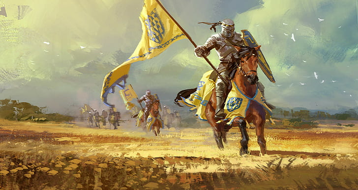 fantasy art, artwork, knight, horse, Cavalry