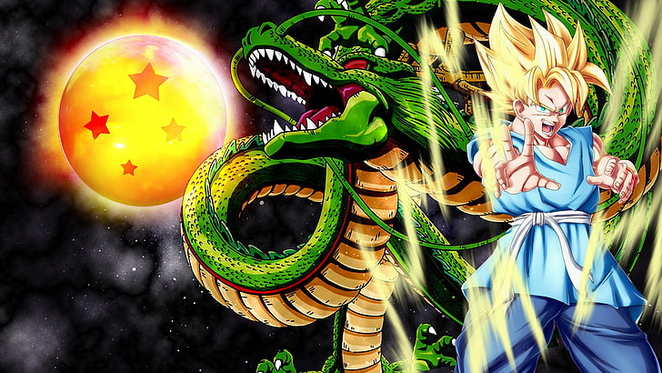 Son Goku and Shenron digital wallpaper, Dragon Ball, Super Saiyan, HD wallpaper