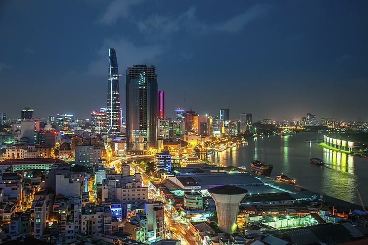 city, Ho Chi Minh, cityscape, city lights, skyscraper, HD wallpaper