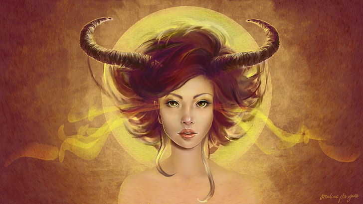 horns, fantasy art, fantasy girl, HD wallpaper
