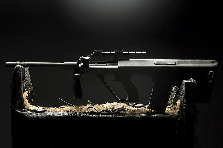 weapon, assault rifle, Steyr AUG, gun, indoors, close-up, no people, HD wallpaper