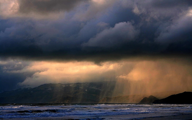 lluvia, mar, naturaleza, negras, nubes, tormenta, HD wallpaper