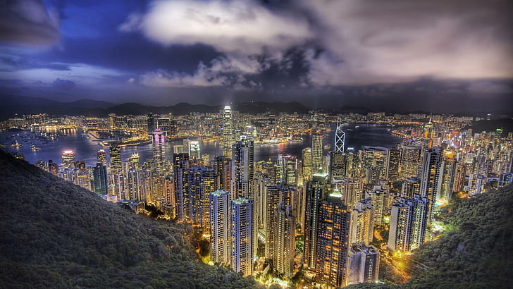 Hong Kong At Night / Hong Kong Bei Nacht, peak, buildings, china