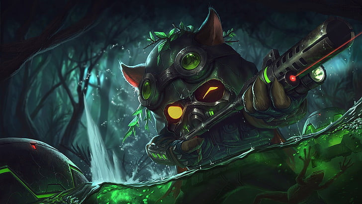 Teemo from League of Legends, black, Summoner's Rift, water, nature