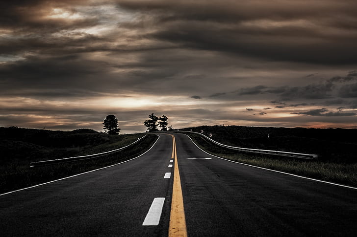 road, asphalt, dark, sky, clouds, HD wallpaper