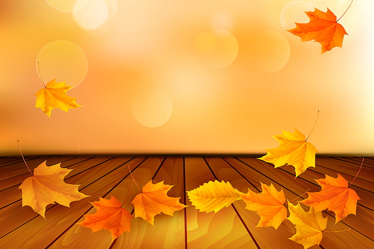 orange maple leaves illustration, background, autumn, plant, yellow, HD wallpaper