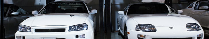 car, Nissan GTR R34, Toyota Supra, triple screen, HD wallpaper