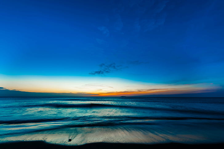 time lapse photo of sea by the shore during sunset, DSC, jpg, HD wallpaper