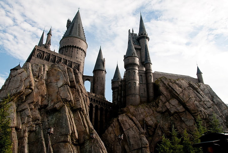 gray concrete castle, Castles, Hogwarts Castle, architecture, HD wallpaper